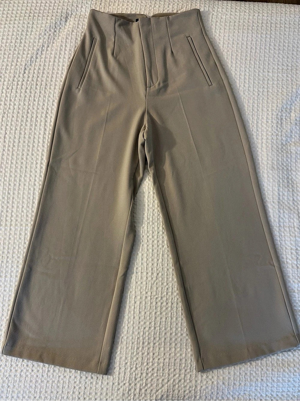 Zara Wide Leg Pants in Beige Size Medium Like New